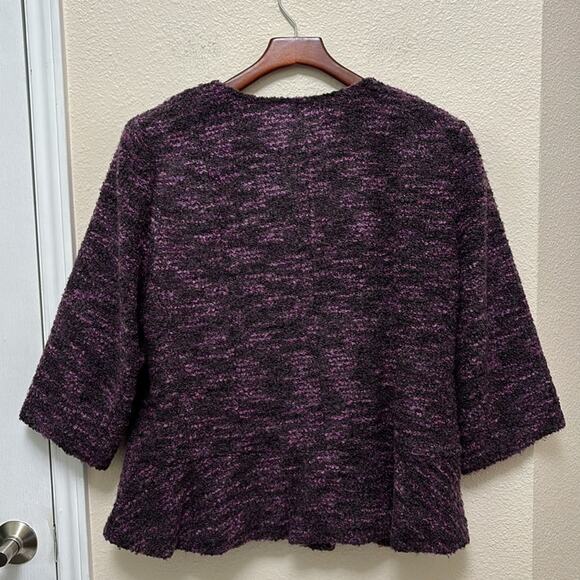 Sejour Nordstrom Boucle Lined Jacket 3/4 Sleeve Snap Close 14W Purple Black - Picture 2 of 7
